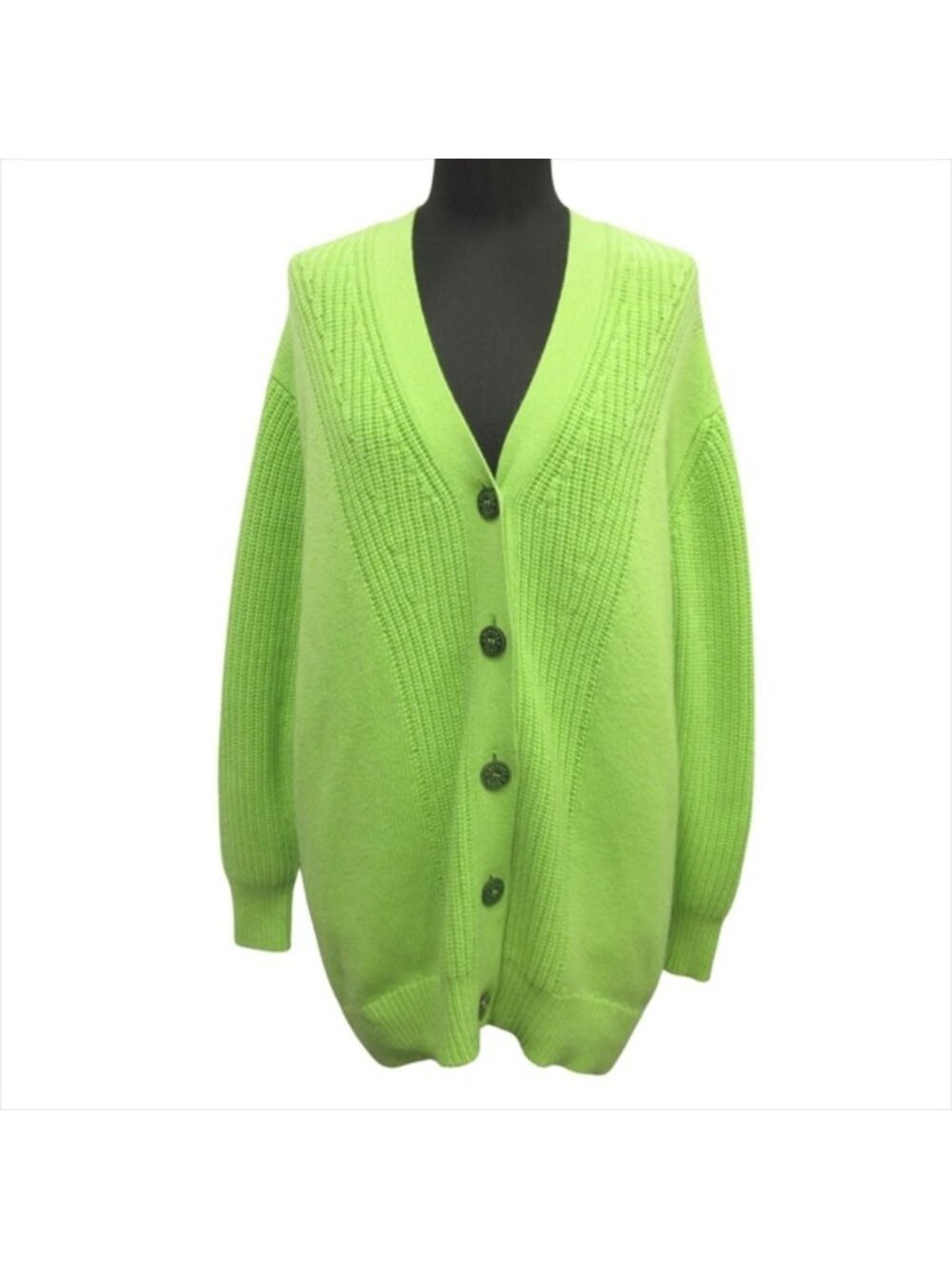 Hermes Series Button Oversize Cardigan Knit Sweater Cashmere Cotton 34 Green - Picture 6 of 9
